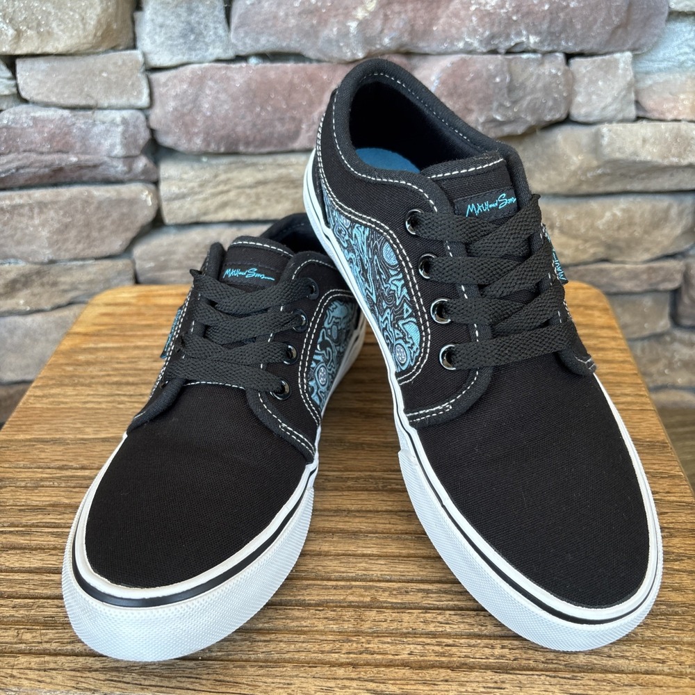 Boys Sneakers Maui And Sons Boys Black & Teal Fish Design Skater Shoes Size 3